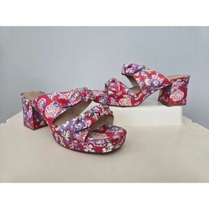 Copper Key Floral Block Heels Size 9 Retro Bow Knot Platform Sandals Electric